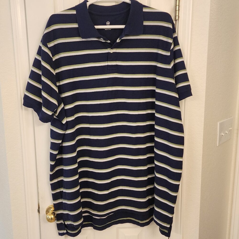 HB Navy / White / Light Green Stripe Polo – 5XLT – 60% Cotton 40% Polyester